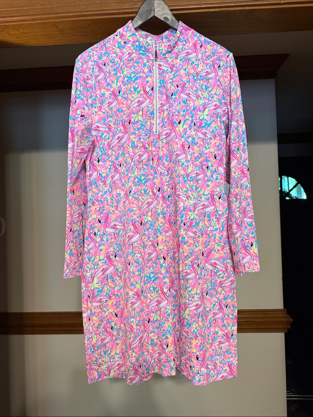 Pink Flamingo Print Long Sleeve Dress